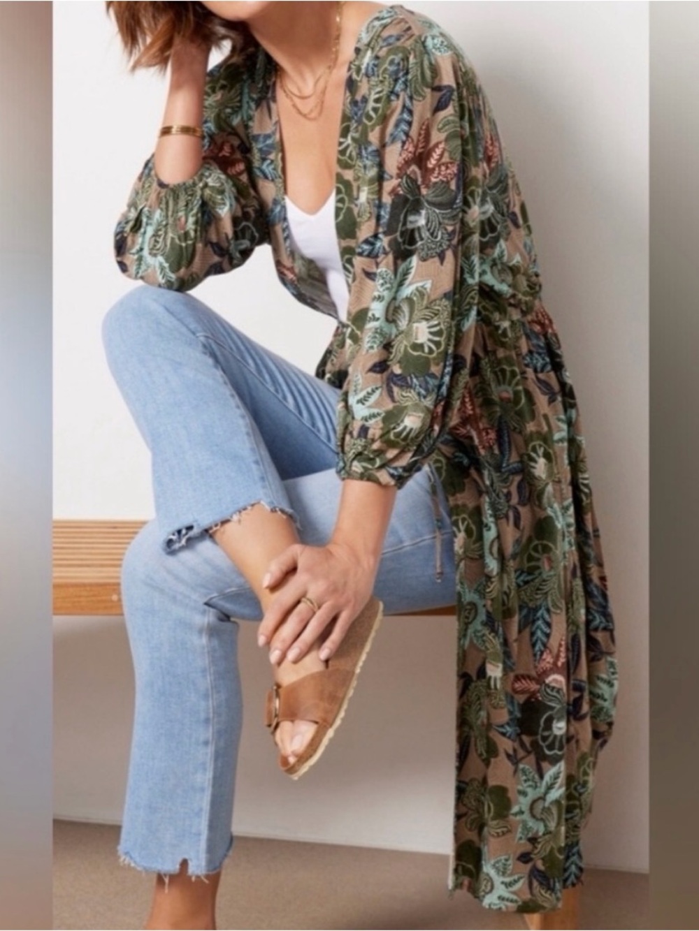 Evereve Womens Mindy Tie Front Wrap Sz XS/S Longline Floral Flowy Boho Peasant